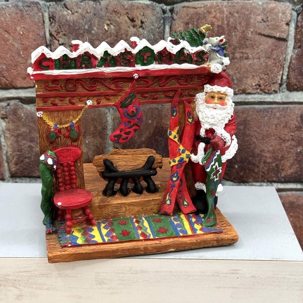 Vintage Ceramic Votive Candle Holder Santa Claus‎ Fireplace Tea Light Christmas